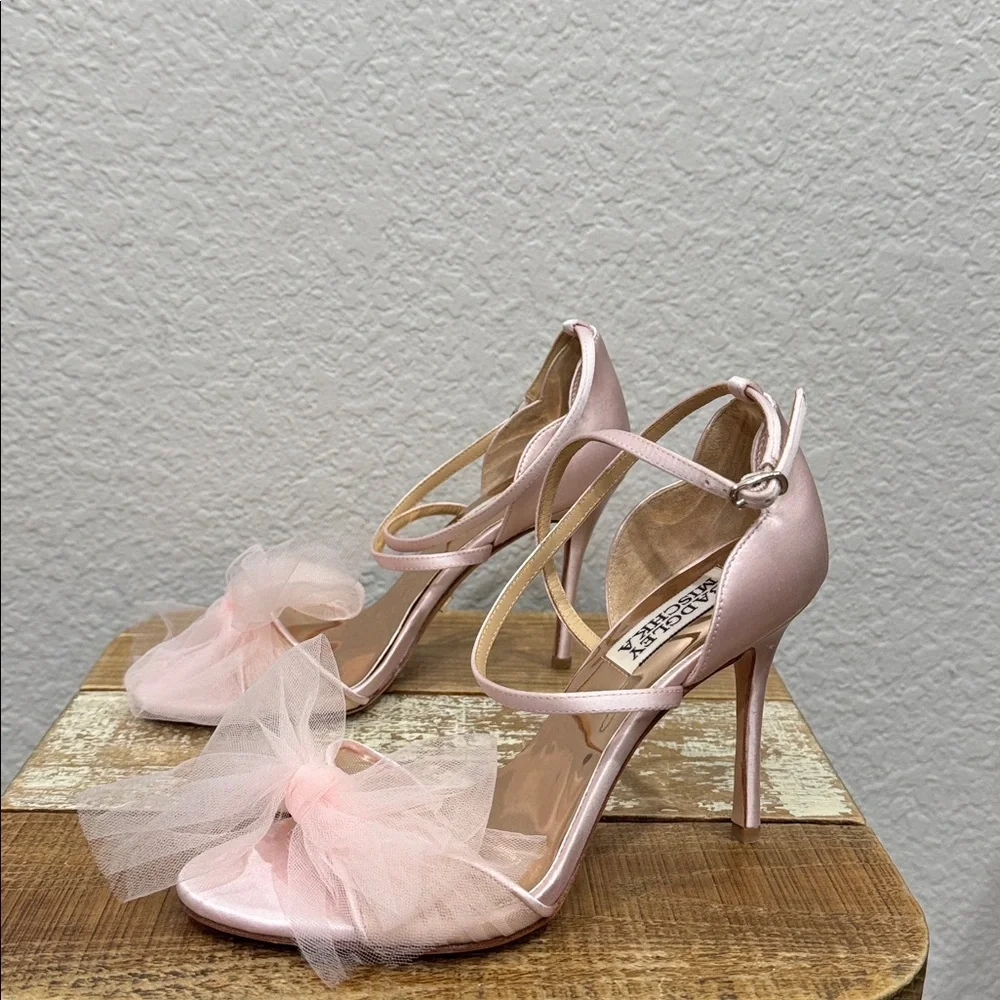 Badgley Mischka Terris Tulle Poof Bow Heel Pink Blush Size 6 - Picture 4 of 8